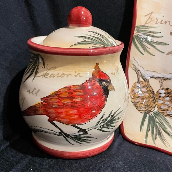 Maxcera “Warm Wishes” Plate/Creamer/Sugar Bowl Set - Seasons Greetings Cardinals - Picture 14 of 16